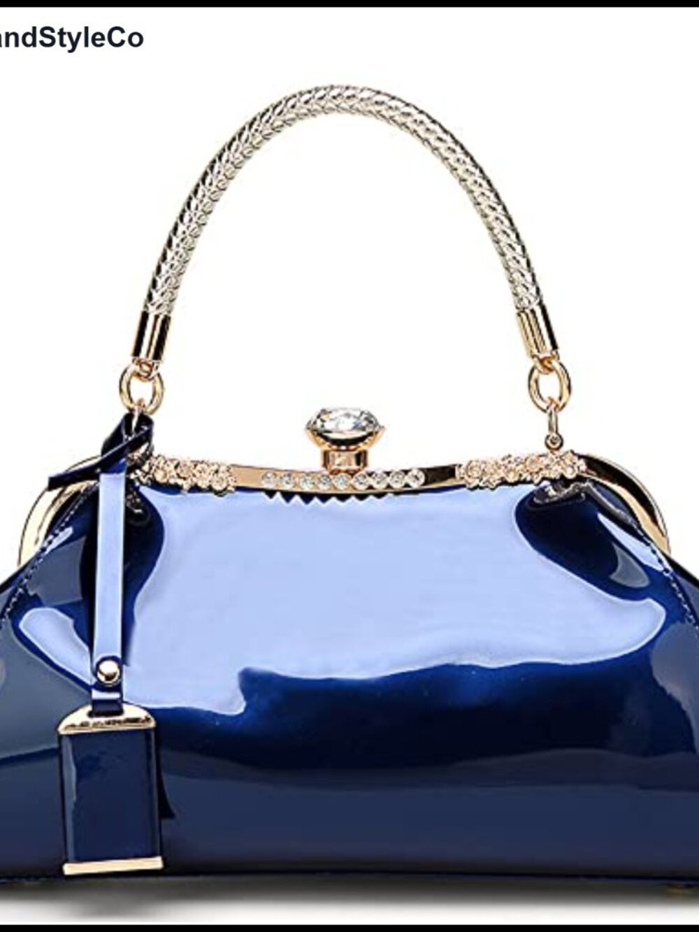 Glossy Patent Leather Satchel Handbag Crystal Buckle Top Handle Purse